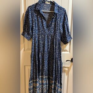 NATURAL LIFE Blue Floral Collared Midi Dress